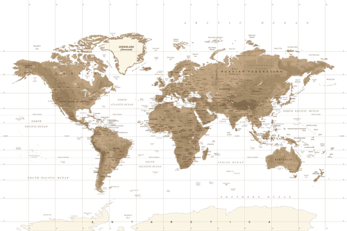 OBRAZ NA KORKU NÁDHERNÁ VINTAGE MAPA SVETA S BIELYM POZADÍM - OBRAZY NA KORKU - OBRAZY