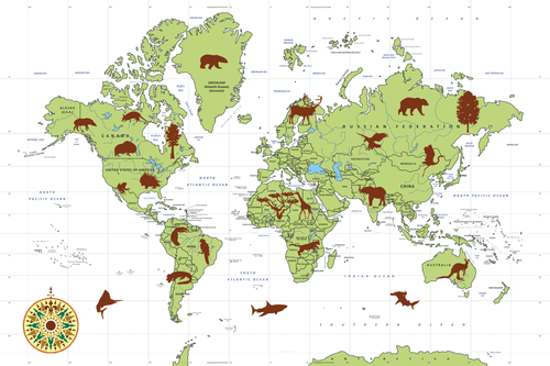 CANVAS PRINT MAP WITH ANIMALS - PICTURES OF MAPS - PICTURES