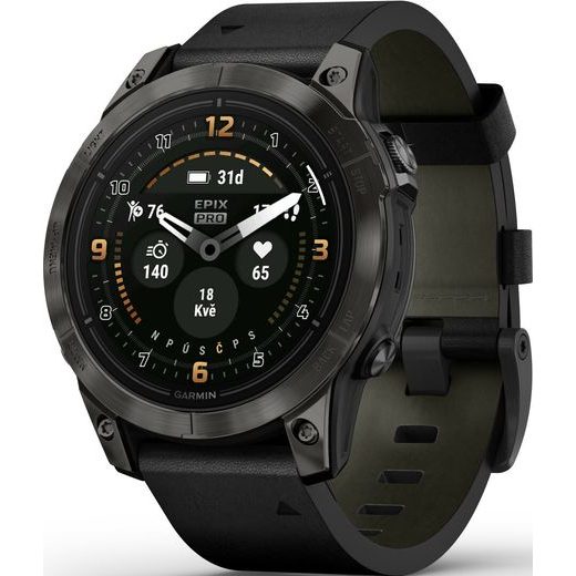 GARMIN EPIX™ PRO (GEN 2) SAPPHIRE EDITION CARBON GRAY DLC TITANIUM / BLACK LEATHER BAND - 010-02803-30 - EPIX - ZNAČKY