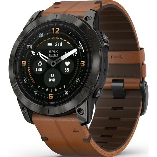 GARMIN EPIX™ PRO (GEN 2) SAPPHIRE EDITION CARBON GRAY DLC TITANIUM / CHESTNUT LEATHER BAND - 010-02804-30 - EPIX - BRANDS