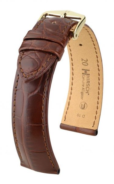 Řemínek Hirsch Genuine 1 alligator - hnědý, mat - L - řemínek 19 mm (spona 18 mm)