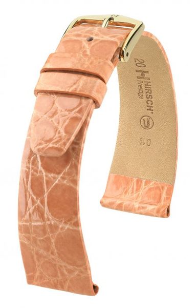 Řemínek Hirsch Prestige Crocodile - růžový - 17 mm - L – Standardní délka (doporučujeme) - 14 mm - Zlatá