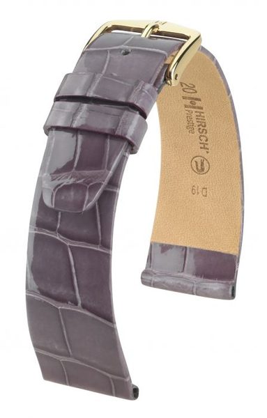 Řemínek Hirsch Prestige Alligator - taupe, lesk - 19 mm - L – Standardní délka (doporučujeme) - 14 mm - Zlatá