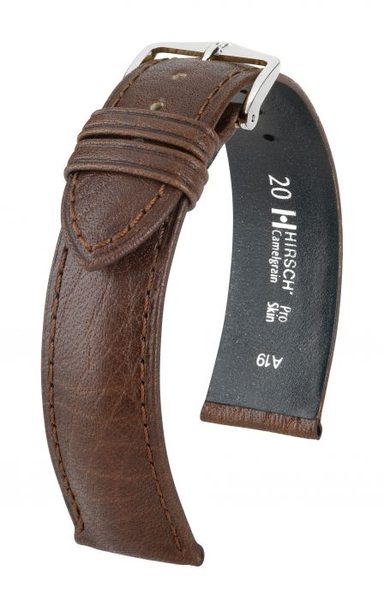 Řemínek Hirsch Camelgrain - tmavě hnědý - 19 mm - L – Standardní délka (doporučujeme) - 18 mm - Zlatá