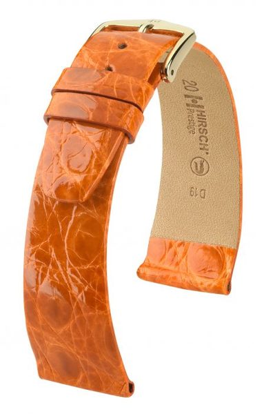 Řemínek Hirsch Prestige Crocodile - oranžový - 16 mm - L – Standardní délka (doporučujeme) - 14 mm - Zlatá