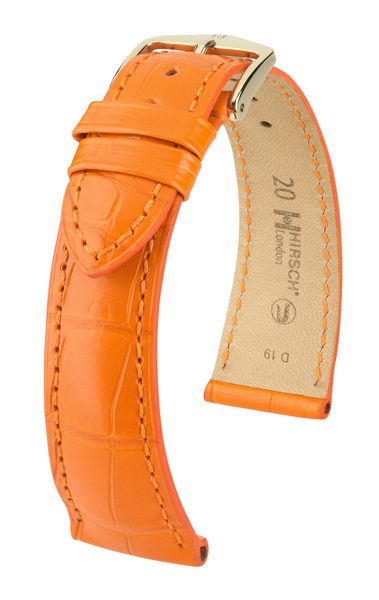 Řemínek Hirsch London Alligator - oranžový, mat - 14 mm - M – Střední délka - 10 mm - Zlatá