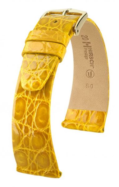 Řemínek Hirsch Prestige Crocodile - žlutý - 18 mm - L – Standardní délka (doporučujeme) - 14 mm - Zlatá