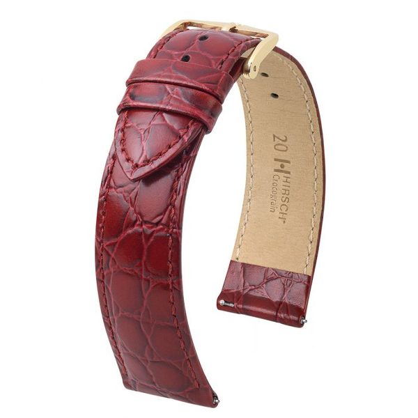 Řemínek Hirsch Crocograin - burgundy - 14 mm - M – Střední délka - 12 mm - Zlatá