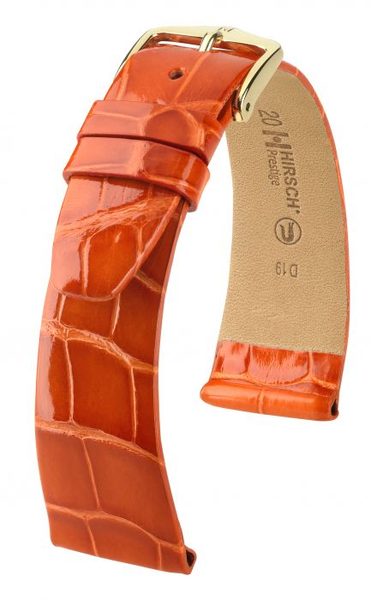 Řemínek Hirsch Prestige 1 alligator - oranžový, lesk - M - řemínek 12 mm (spona 10 mm)