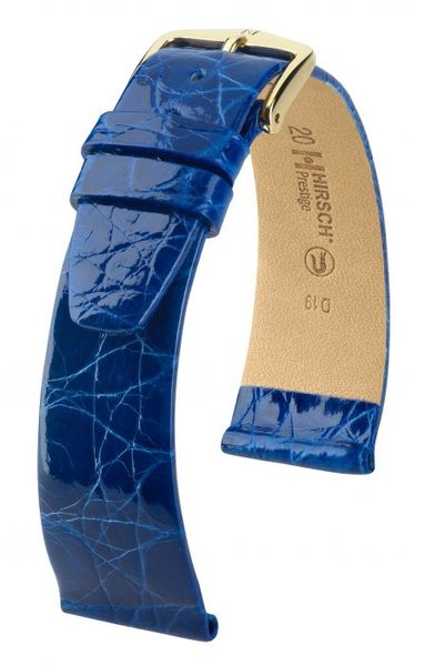 Řemínek Hirsch Prestige Crocodile - královská modrá - 20 mm - L – Standardní délka (doporučujeme) - 16 mm - Zlatá