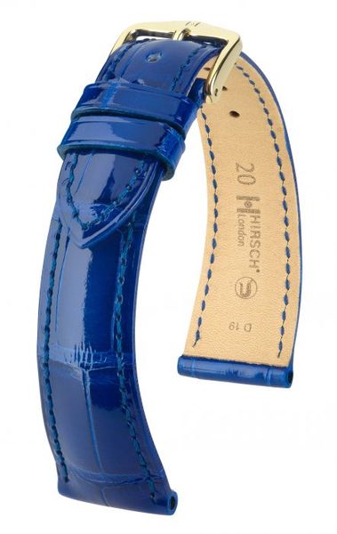 Řemínek Hirsch London Alligator - královská modrá, lesk - 16 mm - M – Střední délka - 14 mm - Zlatá