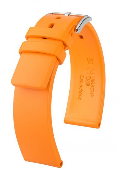 Řemínek Hirsch Pure - oranžový - 20 mm - L – Standardní délka (doporučujeme) - 18 mm - Stříbrná