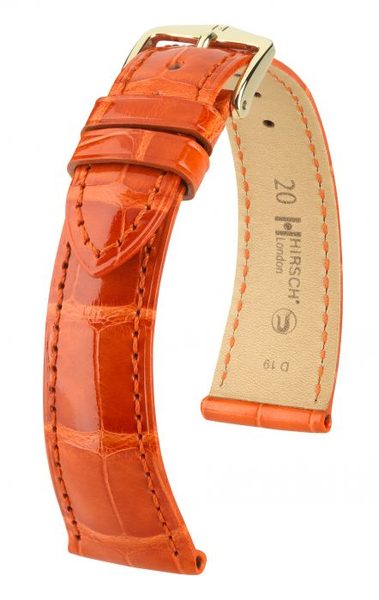 Řemínek Hirsch London Alligator - oranžový, lesk - 14 mm - M – Střední délka - 12 mm - Zlatá