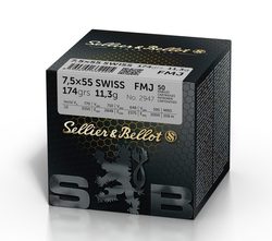 Puškový náboj S&B 7,5x55 SWISS 174 grs / 11,3g FMJ 50ks