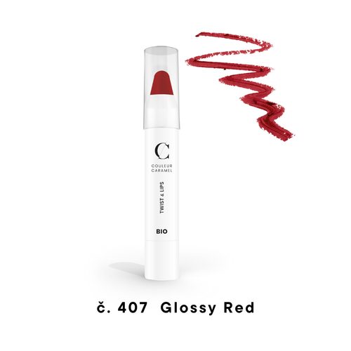 Couleur Caramel Bio rtěnka v tužce Twist & Lips (n°407 Glossy red)