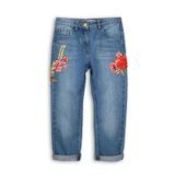 Kalhoty dívčí džínové s výšivkami, Minoti, UTILITY 9, modrá