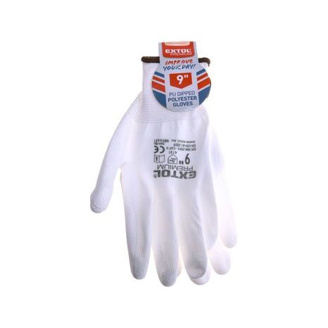 EXTOL PREMIUM 8856631 - rukavice z polyesteru polomáčené v PU, bílé, velikost 9" - 2