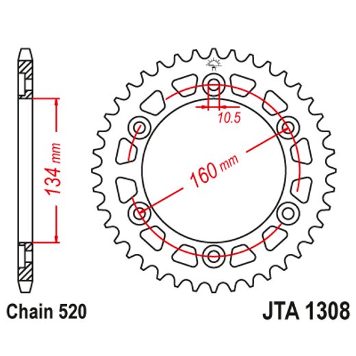 HLINÍKOVÁ REŤAZOVÁ ROZETA JT JTA 1308-42BLK 42T, 520 ČIERNA