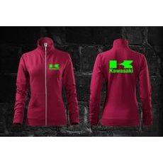 Dámská mikina na zip s motivem Kawasaki - Vínová