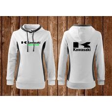 Dámská mikina s kapucí a motivem Kawasaki - Bílá