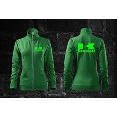 Dámská mikina na zip s motivem Kawasaki - Zelená