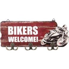 Věšák na klíče pro motorkáře Dřevěný "Bikers welcome"