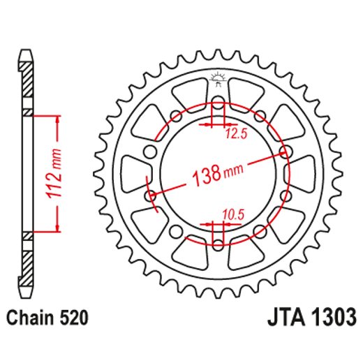 HLINÍKOVÁ ŘETĚZOVÁ ROZETA JT JTA 1303-47BLK 47 ZUBŮ, 520 ČERNÁ