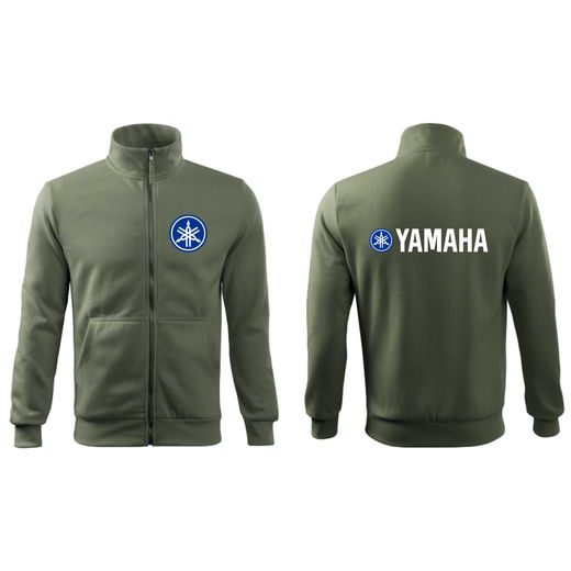 PÁNSKÁ MIKINA NA ZIP S MOTIVEM YAMAHA - KHAKI