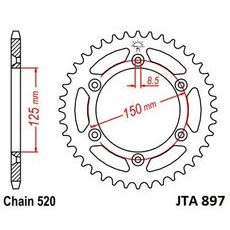 Hliníková reťazová rozeta JT JTA 897-50BLK 50 zubov,520 čierna