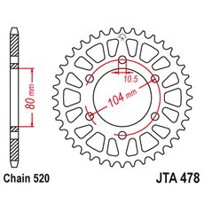 HLINÍKOVÁ ŘETĚZOVÁ ROZETA JT JTA 478-45BLK 45 ZUBŮ, 520 ČERNÁ