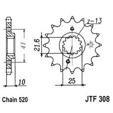 Řetězové kolečko JT JTF 308-14RB 14 zubů, 520 rubber cushioned