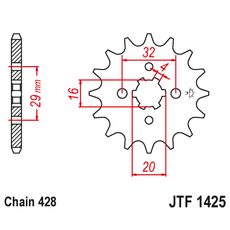 ŘETĚZOVÉ KOLEČKO JT JTF 1425-14 14 ZUBŮ, 428