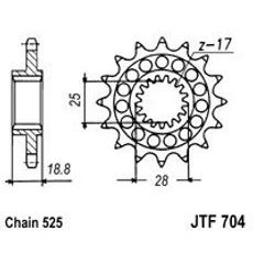 Řetězové kolečko JT JTF 704-16RB 16 zubů, 525 rubber cushioned