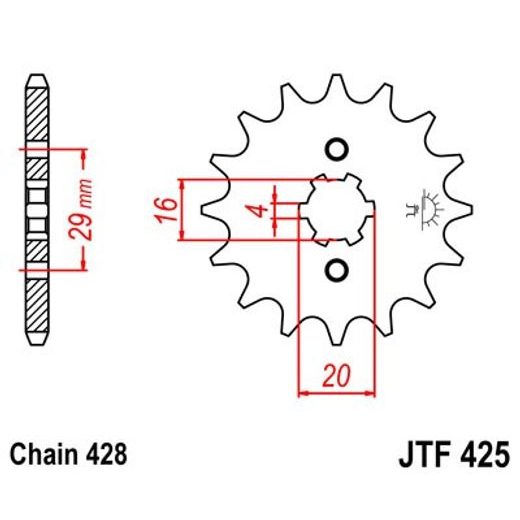 ŘETĚZOVÉ KOLEČKO JT JTF 425-16 16 ZUBŮ, 428