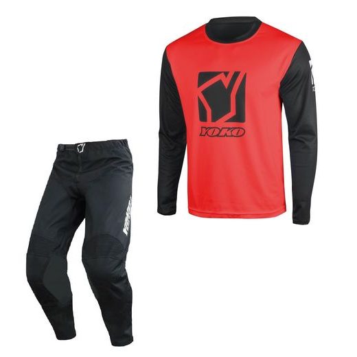 SET OF MX PANTS AND MX JERSEY YOKO TRE+SCRAMBLER BLACK; BLACK/RED 30 (S)