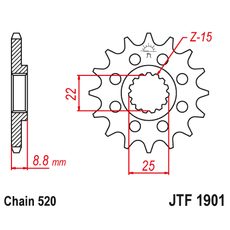 ŘETĚZOVÉ KOLEČKO JT JTF 1901-14RB 14 ZUBŮ, 520 POGUMOVANÉ