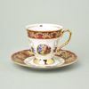 Šálek vysoký 170 ml a podšálek 16 cm kávový, Tři Grácie, zlatý listr + rubín, Marie Tereza Carlsbad