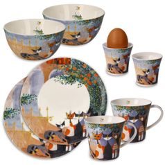 Snídaňový set Tempi felici, jemný kostní porcelán, R. Wachtmeister, Kočky Goebel