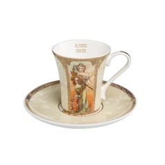 Šálek 100 ml a podšálek 12 cm, Jaro / Léto 1900, jemný kostní porcelán, A. Mucha, Goebel