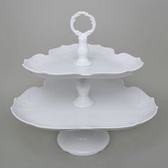 Etažer porcelánový s 3 hr. misek, v. 35 cm, Thun 1794, karlovarský porcelán, BERNADOTTE bílá