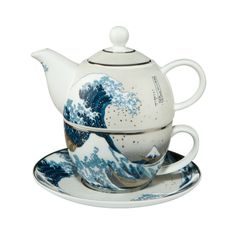 Čajová sada pro jednoho Velká vlna, 15,5 / 15,5 / 15,5 cm, jemný kostní porcelán, K. Hokusai, Goebel