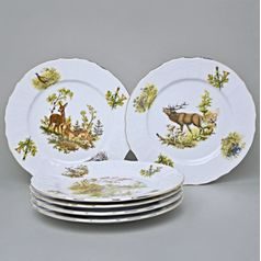Sada 6 talířů mělkých 25 cm, Thun 1794, karlovarský porcelán, BERNADOTTE myslivecká