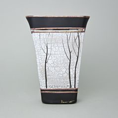 Studio Miracle: Váza černobílá plochá - Stromy, 22 cm, ruční dekorace Vlasta Voborníková