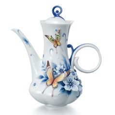 Konev čajová/kávová 19.7 x 20.3 x 21.6 cm, Motýli na květině, porcelán FRANZ