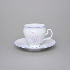 Šálek vysoký 150 ml / podšálek 14 cm, Thun 1794, karlovarský porcelán, BERNADOTTE modro-růžové kytičky