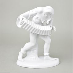 Harlekýn s bandonionem, Gustav Oppel, 17,5 x 11 x 25 cm, Porcelánové figurky Schwarzburger Werkstatten