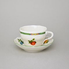 Šálek a podšálek B plus B 0,21 l / 14 cm na kávu, slonová kost s dekorací ovoce, Český porcelán a.s.