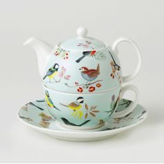 Bird song: Čajová sada 3 díl. Tea for One set, anglický kostní porcelán Roy Kirkham