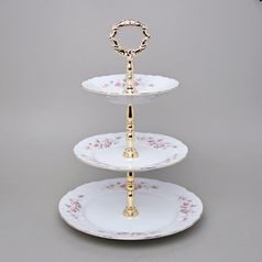 Zlatá linka: Etažer 3 díl., Thun 1794, karlovarský porcelán, BERNADOTTE růžičky