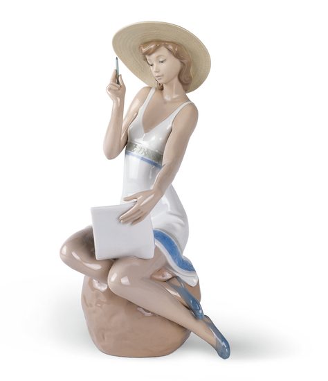 Dívka s perem, 29 x 17 cm, NAO porcelánové figurky
